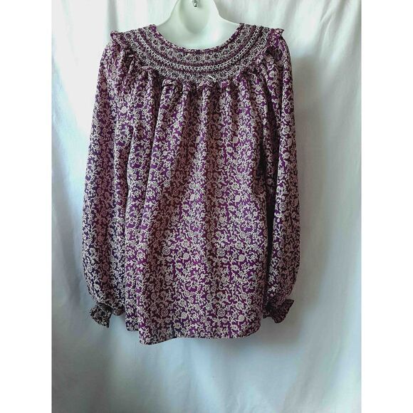 Max Studio purple floral medium baloon sleeve top - Picture 2 of 3